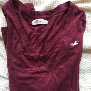 Hollister Maroon Long-Sleeve V-Neck